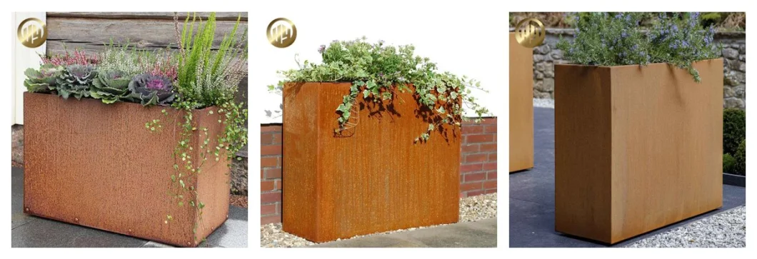 Wholesale Flat Corten Steel Rusty Metal Garden Decoration Planter Flower Pot