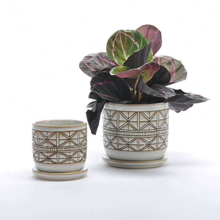 Vintage Indoor Plant Succulent Pots Modern Ceramic Planter with Drainage Holes &amp; Saucers