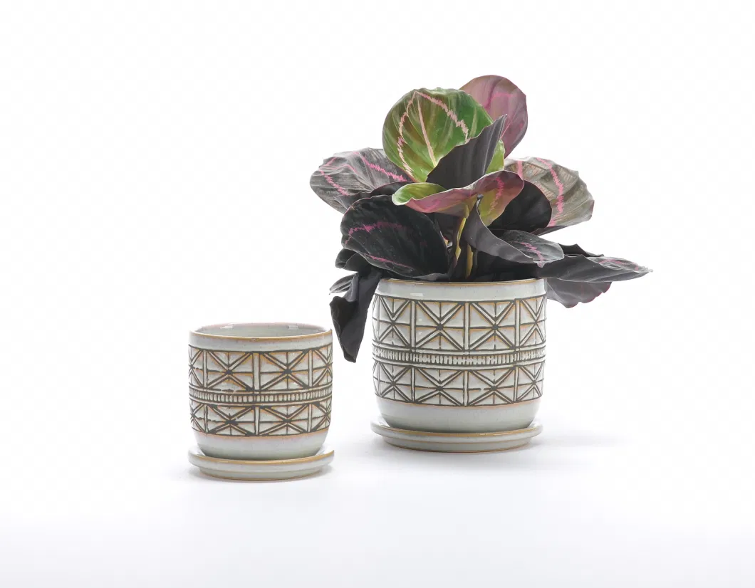 Vintage Indoor Plant Succulent Pots Modern Ceramic Planter with Drainage Holes &amp; Saucers