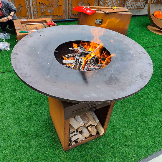 Garden Fire Bowl Wood Corten Steel Metal Outdoor Fire Pit BBQ