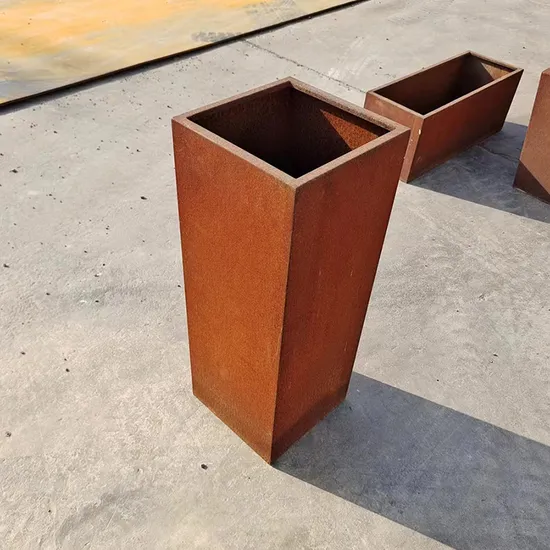 Rustic Tall Tapered Planters Outdoor Garden Steel Planter Pots in Corten 