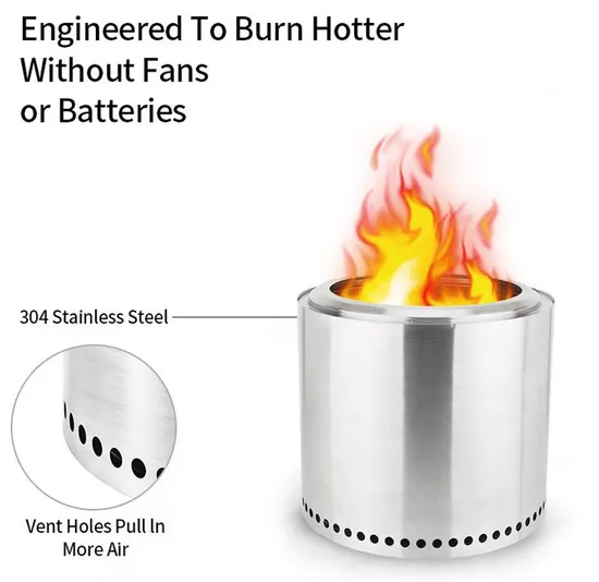 Portable Smokeless Heating Charcoal Stove Stainless Steel Wood Stove Outdoor Camping Party 