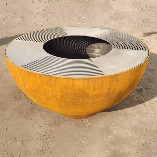 Corten Steel Hemisphere BBQ Fire Bowl Barbecue with Grill Ring