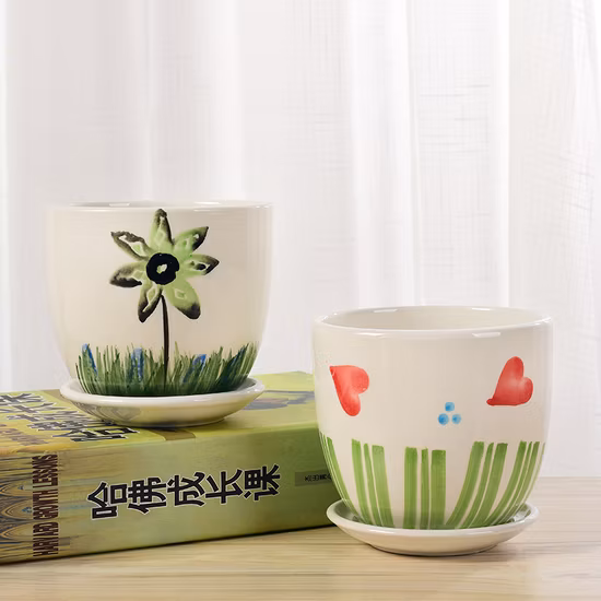 Vintage Indoor Plant Succulent Pots Modern Ceramic Planter with Drainage Holes & Saucers