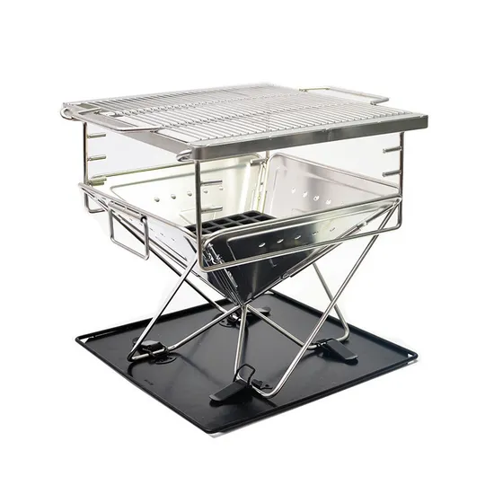 Stainless Steel Folding Barbecue Grill Camping Picnic Charcoal Wood Stove Bonfire Stove with Burning Table 