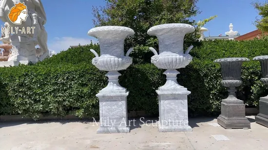 Large Hand Carved Marble Flowerpot for Garden Decoration 