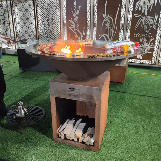 Outdoor Garden Corten Steel Fire Pit BBQ Grill Hemisphere BBQ Fire Bowl Barbecue with Grill Ring