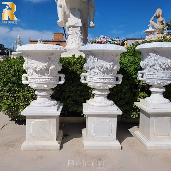 Natural Hand Carved White Marble Stone Planter Outdoor Garden Marble Flowerpot Wholesaler