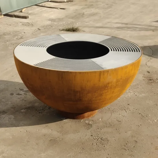 Round Outdoor Grill Corten Steel Plancha Fire Bowl Barbecue with Grillring 