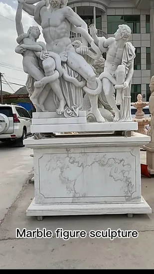 Garden Stone Furniture Hand Carving Natural Solid Marble Flowerpot with Lady Statues
