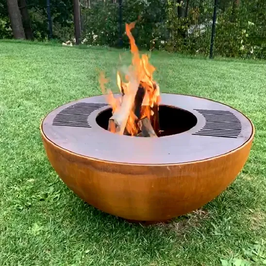 Wood Fired Metal BBQ Outdoor Corten Steel Plancha Fire Bowl with Grill Plate 