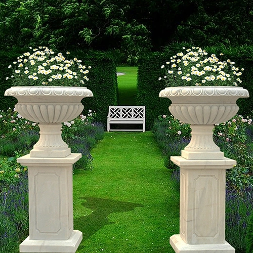 Natural Marble Planter Square Base Decorative Stone Flowerpots